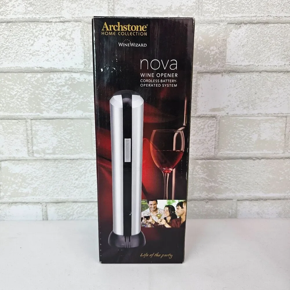 Archstone Nova Electric Wine Opener Cordless Battery Corkscrew NIB Silver Black
